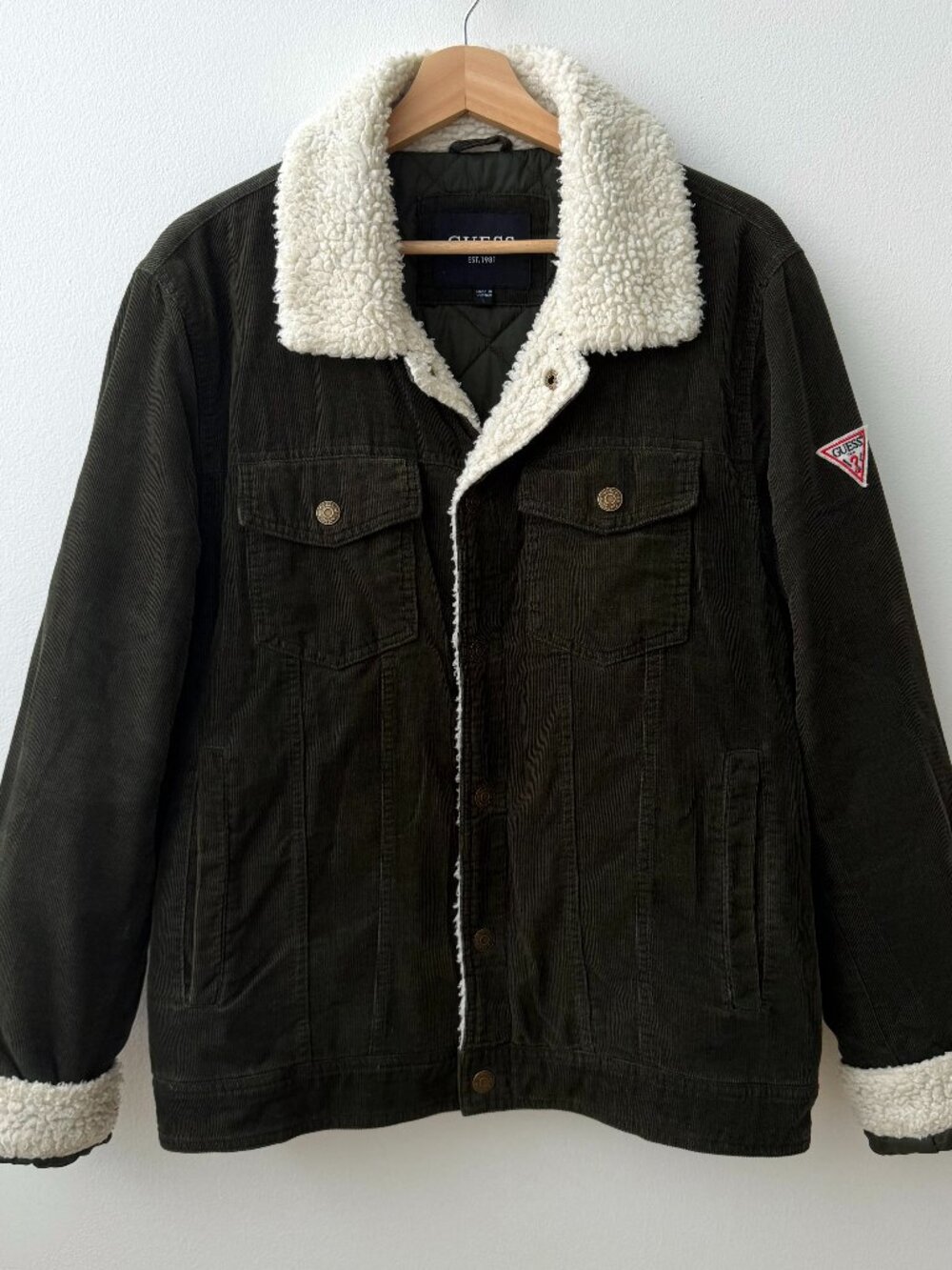 GUESS Dark Green Corduroy Sherpa Jacket - Size L